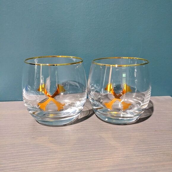 Bumbu Rum Rocks Glasses-Set of 2-Gold Rim and a Gold “X” Logo-10 oz - Picture 1 of 2